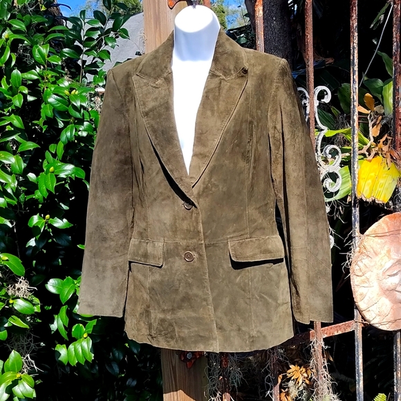 Lord and Taylor olive green suede '90s vintage jacket, small - Picture 1 of 6